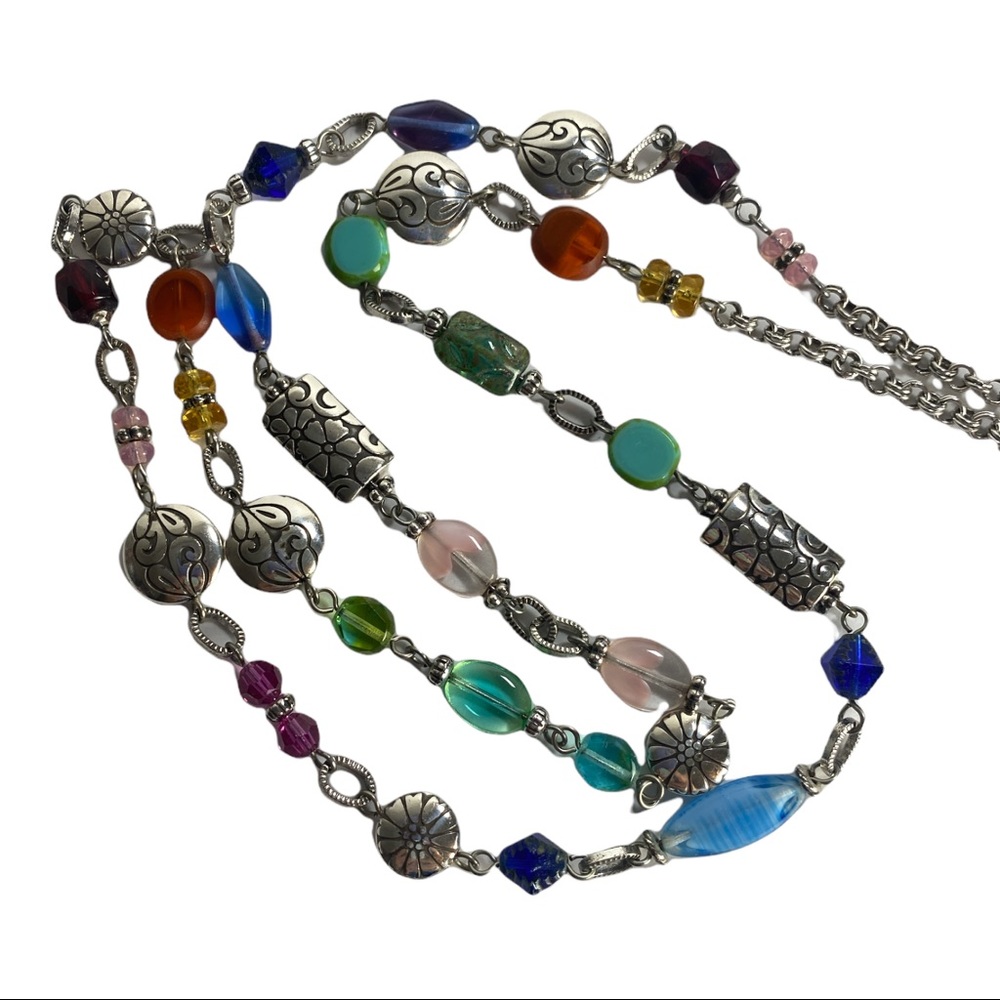 Brighton long necklace silver multi colored beads